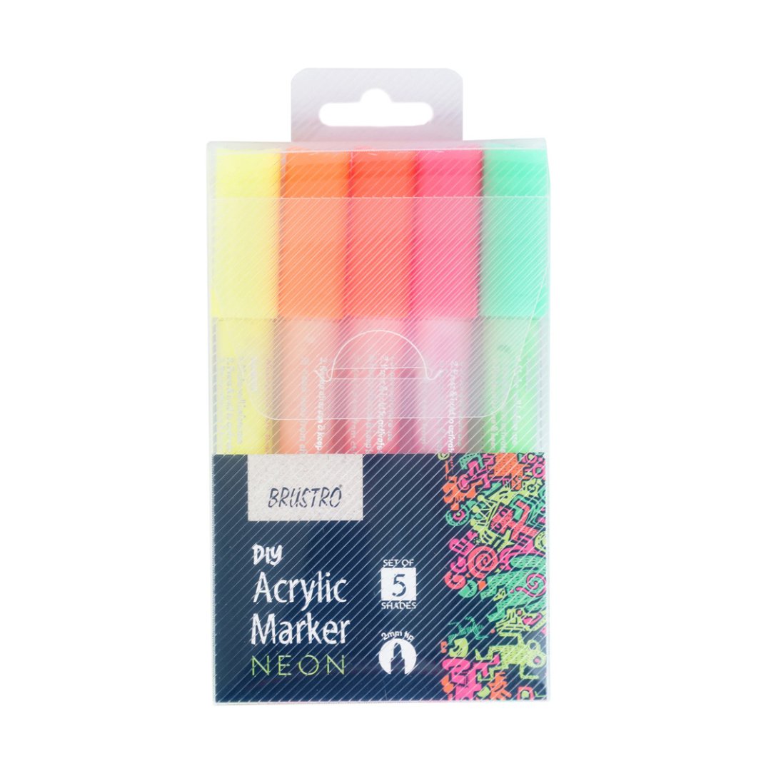 Brustro DIY Neon Acrtlic Marker (set of 5) - SCOOBOO - BRAM05NE - Acrylic Colors