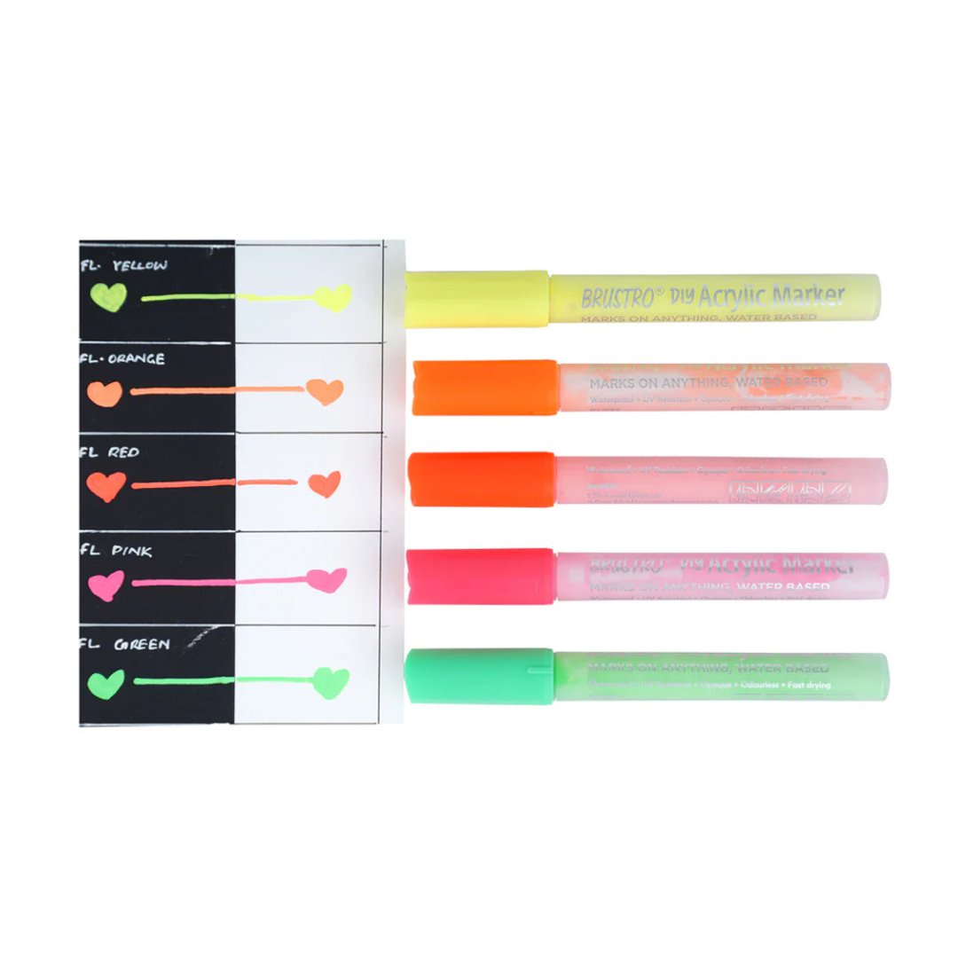 Brustro DIY Neon Acrtlic Marker (set of 5) - SCOOBOO - BRAM05NE - Acrylic Colors