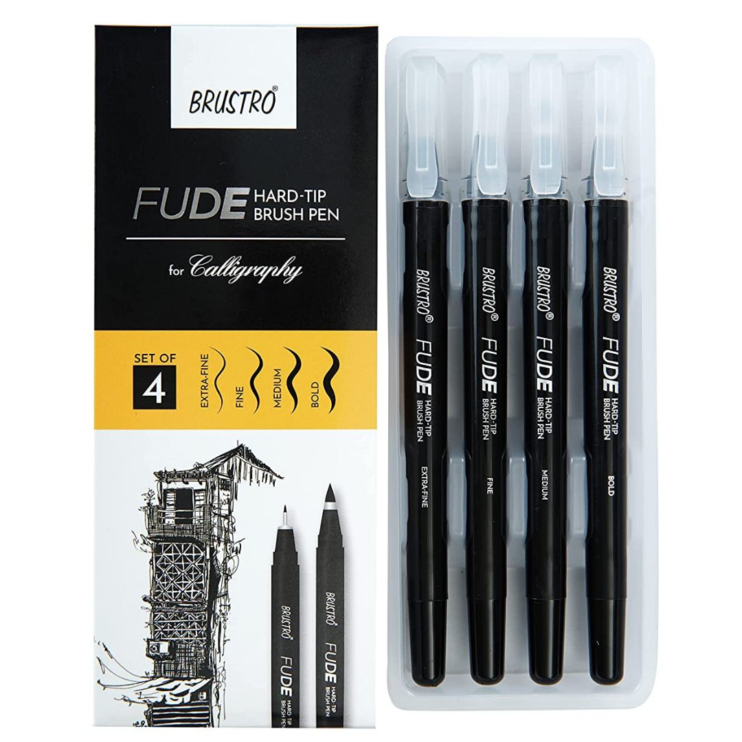 Brustro Fude Hard Tip Brush Pen (Set Of 4) - SCOOBOO - BRFHBP4 - Brush Pens