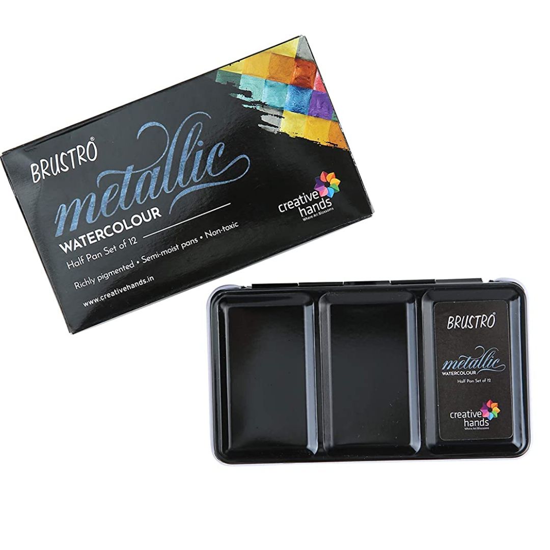 Brustro Metallic Watercolour Half Pen Set Of 12 - SCOOBOO - BRMWCHP12 - Water Colors