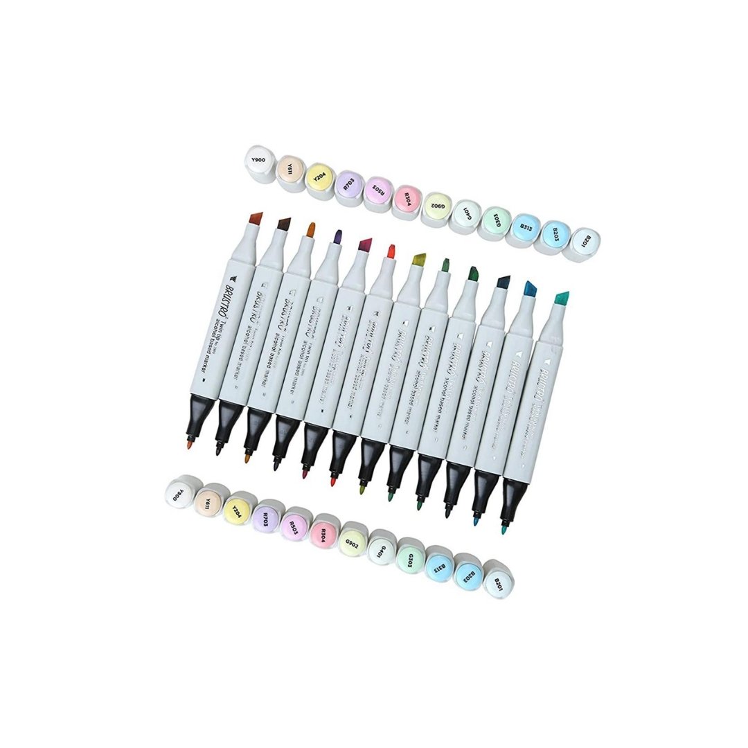 Brustro Multicolor Twin Tip Alcohol Based Marker Set Of 12 - Pastel Tones - SCOOBOO - BRMR12PS - White-Board & Permanent Markers