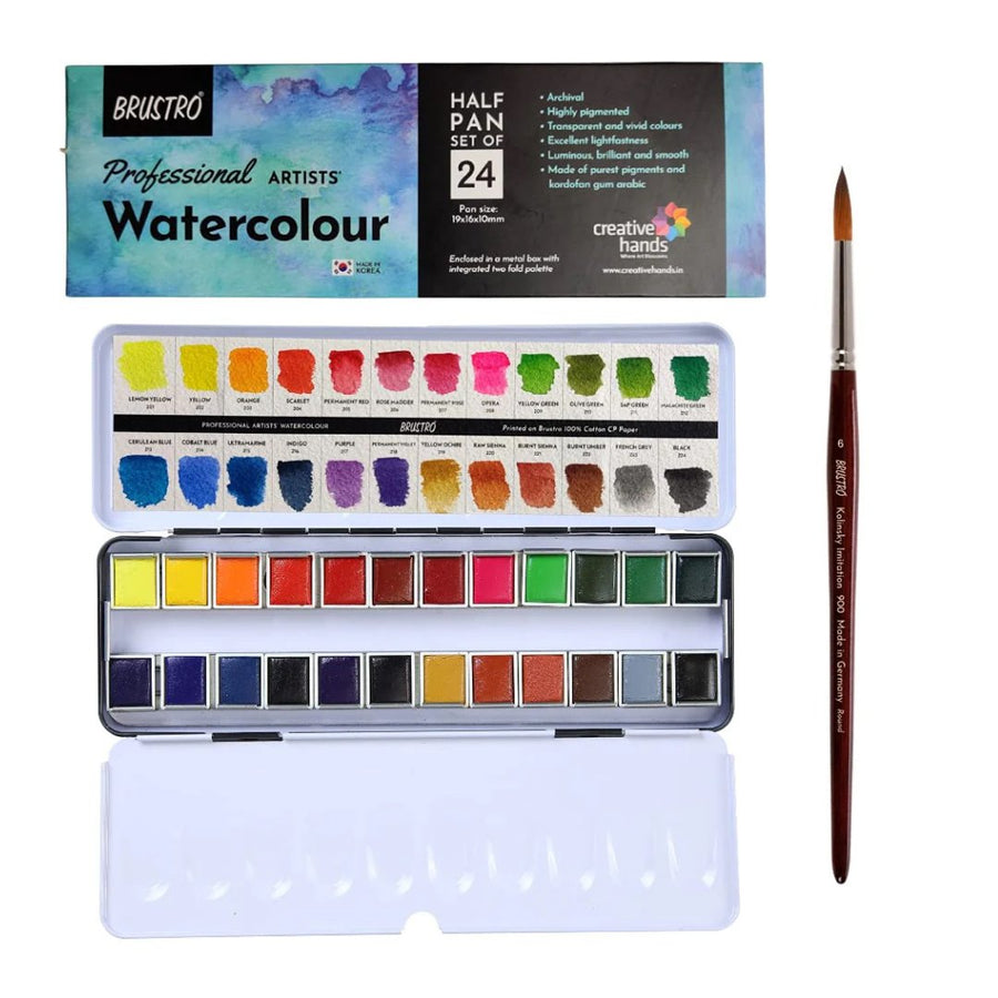 Brustro Professional Artists-Half Pan Set Of 24 - SCOOBOO - BRPWHP24 - Water Colors