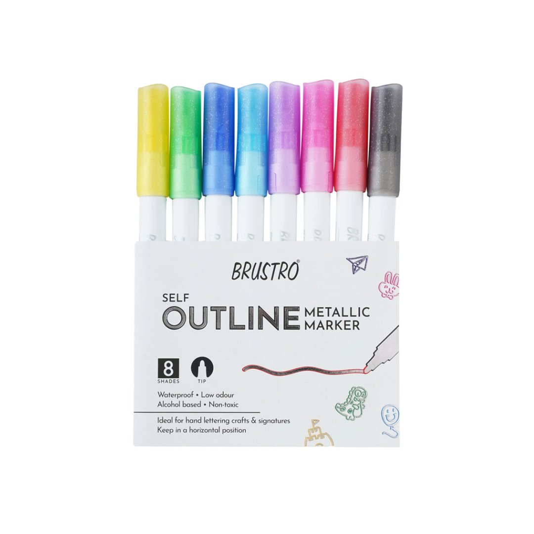 Brustro Self Outline Metallic Marker - SCOOBOO - BR9309S08 - Fineliner