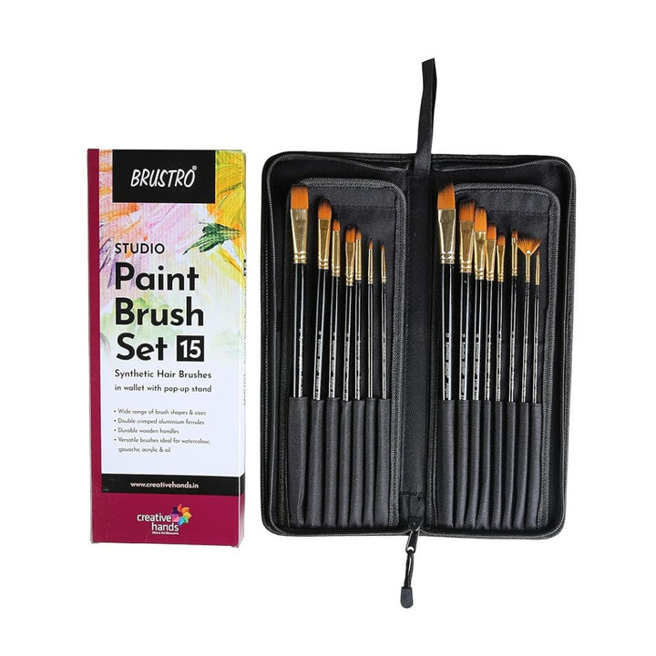 Brustro Studio Paint Brush Set of 15 - SCOOBOO - B08GTKDT3J - Paint Brushes