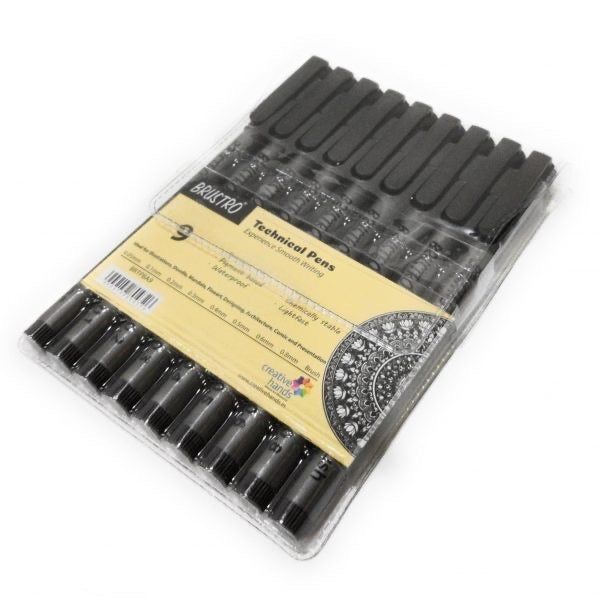 Brustro Technical Pen Black Assorted Set of 9 - SCOOBOO - BRTPBA9 - Fineliner