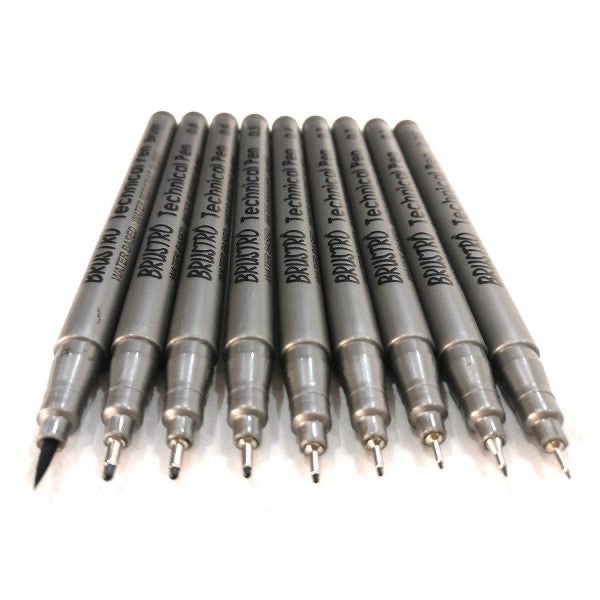 Brustro Technical Pen Black Assorted Set of 9 - SCOOBOO - BRTPBA9 - Fineliner