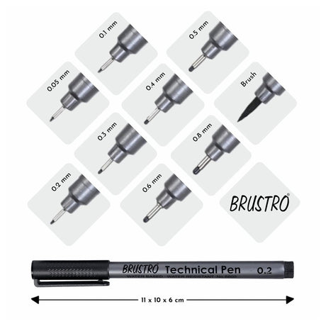 Brustro Technical Pen Black (Pack of 6) - SCOOBOO - BRTPBA6 - Fineliner