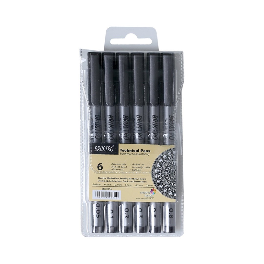 Brustro Technical Pen Black (Pack of 6) - SCOOBOO - BRTPBA6 - Fineliner