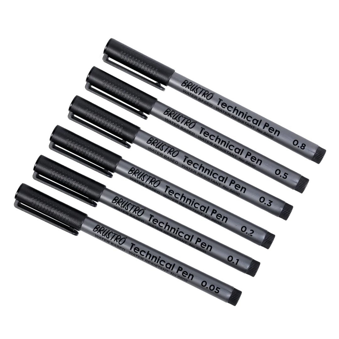 Brustro Technical Pen Black (Pack of 6) - SCOOBOO - BRTPBA6 - Fineliner