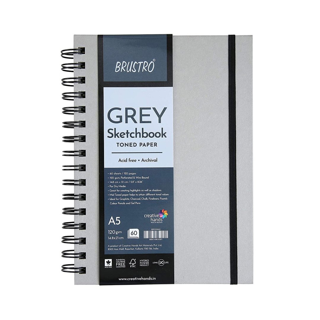 Brustro Toned Paper – Grey Sketchbook - SCOOBOO - BRGSWA4 - Sketch & Drawing Pad