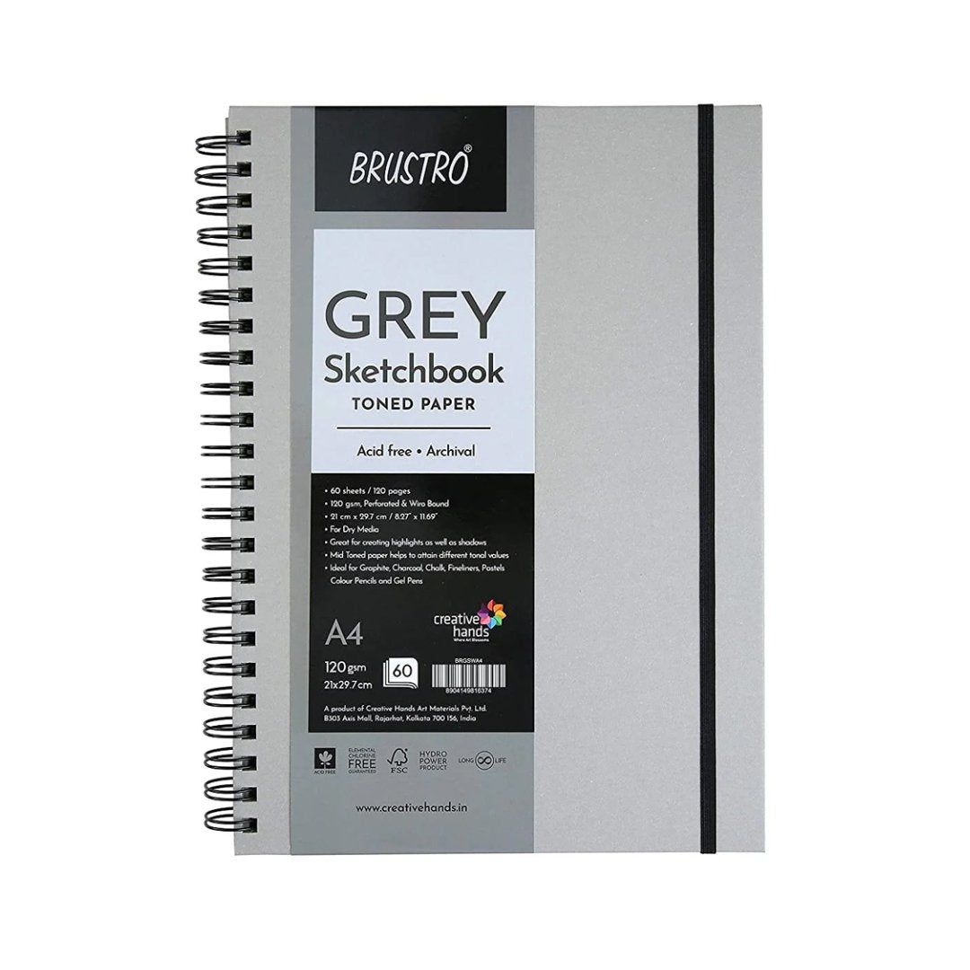Brustro Toned Paper – Grey Sketchbook - SCOOBOO - BRGSWA4 - Sketch & Drawing Pad