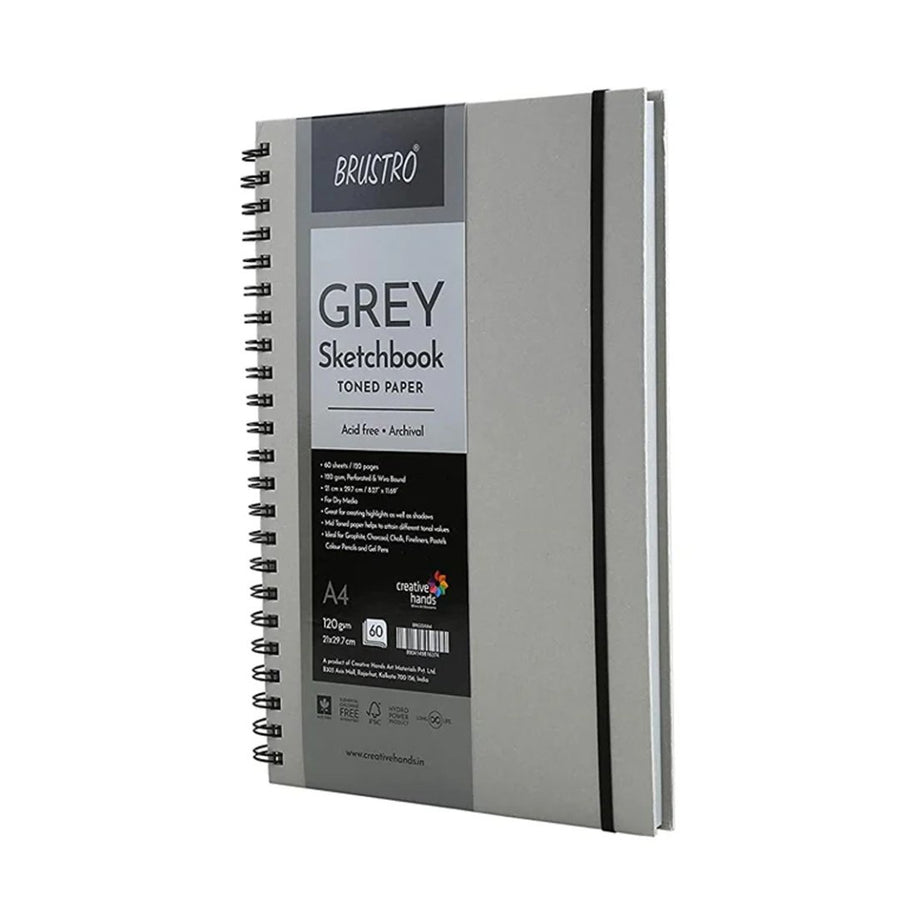 Brustro Toned Paper – Grey Sketchbook - SCOOBOO - BRGSWA4 - Sketch & Drawing Pad