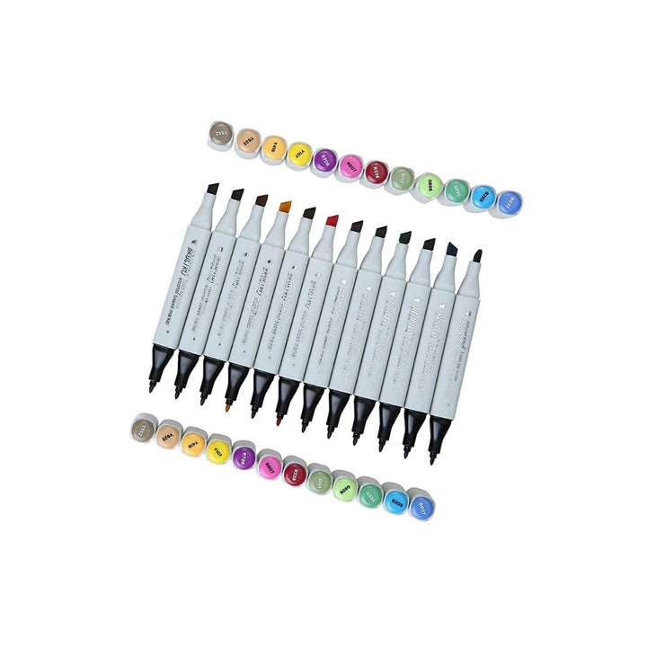 Brustro Twin Tip Alcohol Based Marker - Basic B (Set Of 12) - SCOOBOO - BRMR12BB - White-Board & Permanent Markers