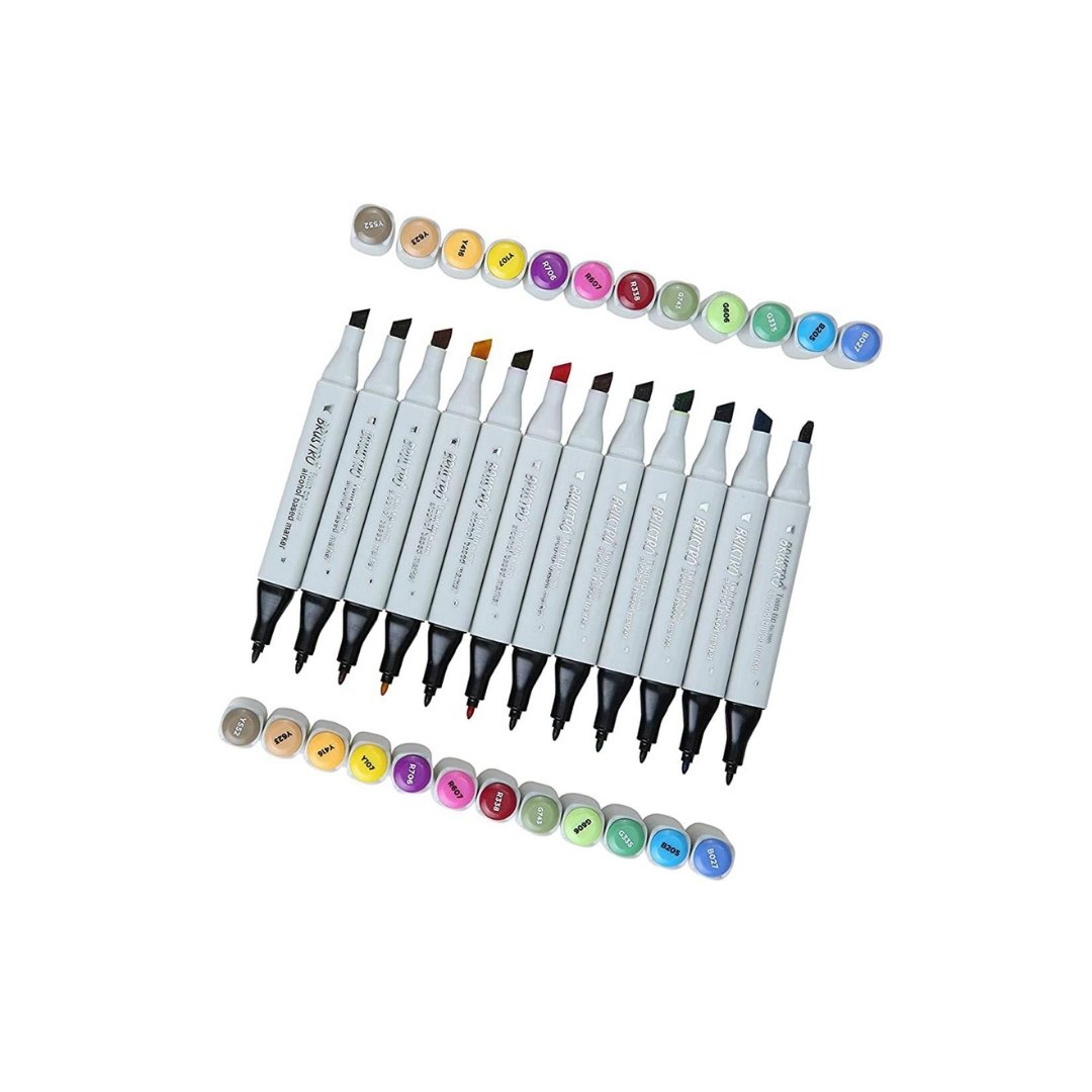 Brustro Twin Tip Alcohol Based Marker - Basic B (Set Of 12) - SCOOBOO - BRMR12BB - White-Board & Permanent Markers