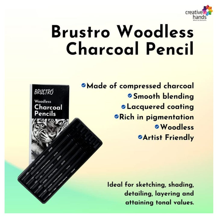 Brustro Woodless Charcoal Pencils Set Of 6 - SCOOBOO - BRWCCP6A - Charcoal Pencil