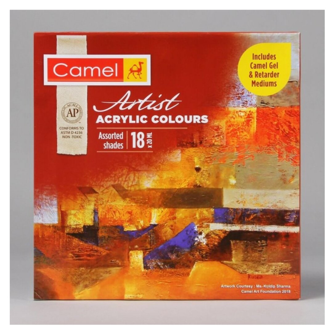 Camel Artist Acrylic Colours-Assorted 18 Shades - SCOOBOO - 0811191 - Acrylic Colors