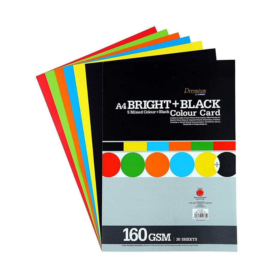 Campap Bright and Black Colour Card A4 - SCOOBOO - CA 4765 - Loose Sheets