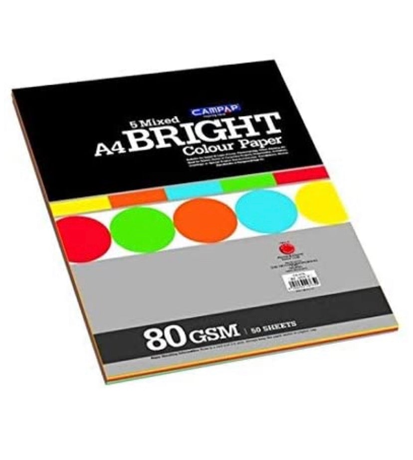 Campap Bright Colour Paper Card A4 - SCOOBOO - Loose Sheets