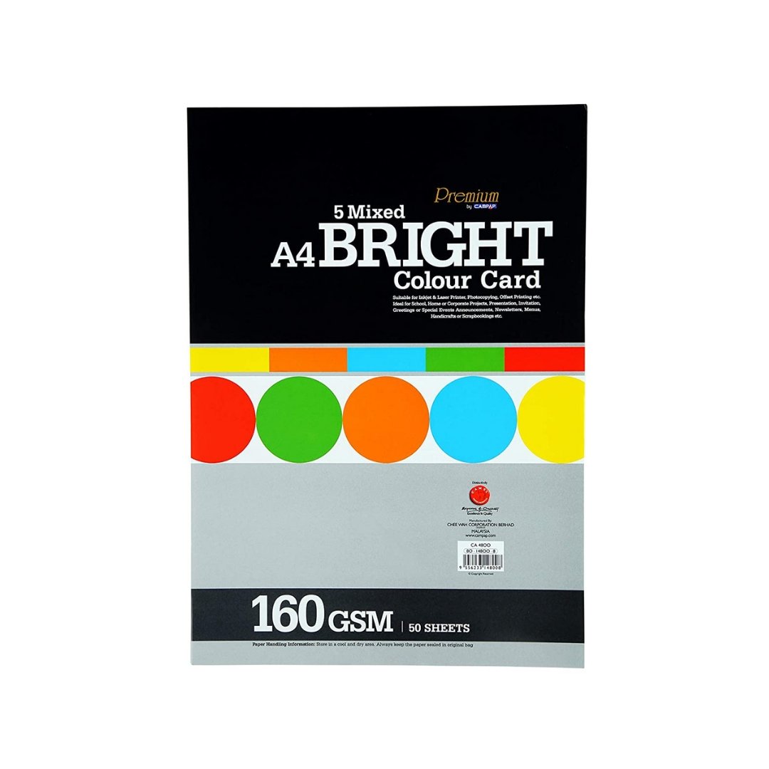 Campap Bright Colour Paper Card A4 - SCOOBOO - Loose Sheets
