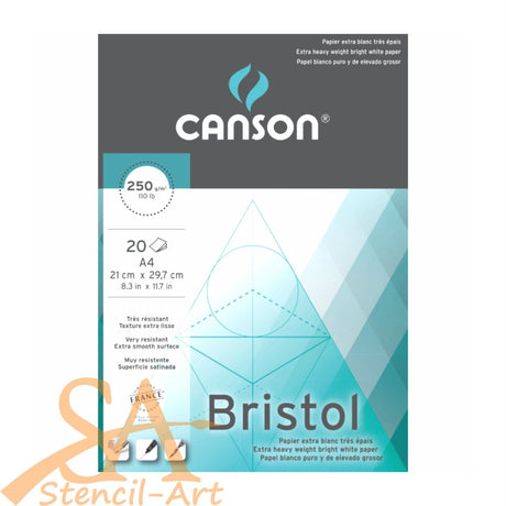 Canson Bristol Drawing Paper Pad 250gsm A4, Pack of 20 - SCOOBOO - 200457120 - Sketch & Drawing