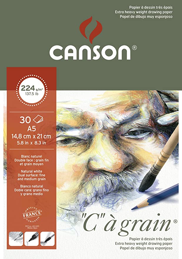 Canson C a Grain 224gsm Heavyweight Drawing Paper, fine Grain Texture, A3 5 Sheets - SCOOBOO - Loose Sheets