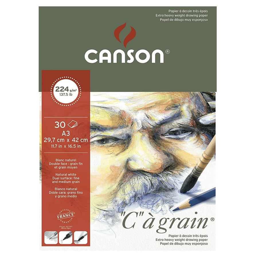 Canson C a Grain 224gsm Heavyweight Drawing Paper, fine Grain Texture, A3 5 Sheets - SCOOBOO - Loose Sheets