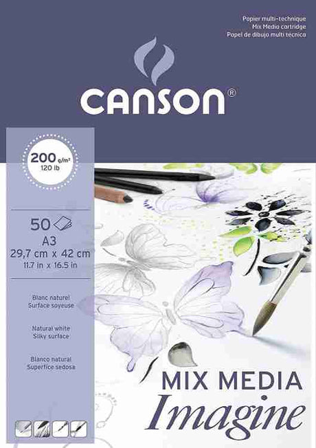 Canson Imagine A3 Pure White Light Grain 200 GSM Drawing Paper, (Pad of 50 Sheets) - SCOOBOO - 200006007 - Sketch & Drawing