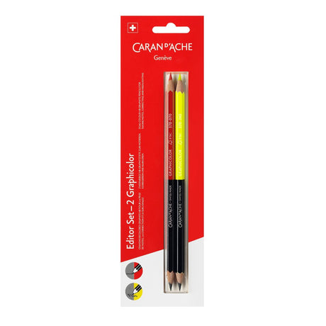 Caran d'ache Graphicolor 2pc Double Sided Pencils Graphite-Red & Fluorescent Yellow - SCOOBOO - 370.372 - Pencils