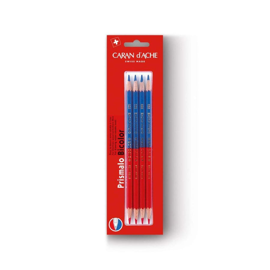 Caran d'ache Prismalo Bicolor Pencil- 4 Pc Blue and Red Blister Pack - SCOOBOO - 999.304 - Coloured Pencils
