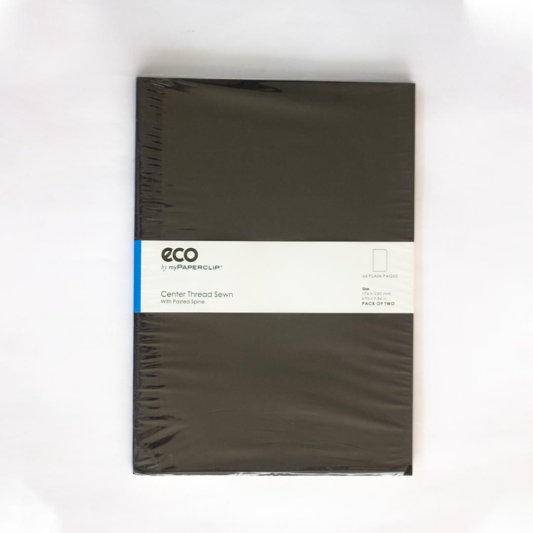 Paper Clip Center Thread Sewn-Notebook - SCOOBOO - ECO64B5P2-P BLACK - Plain