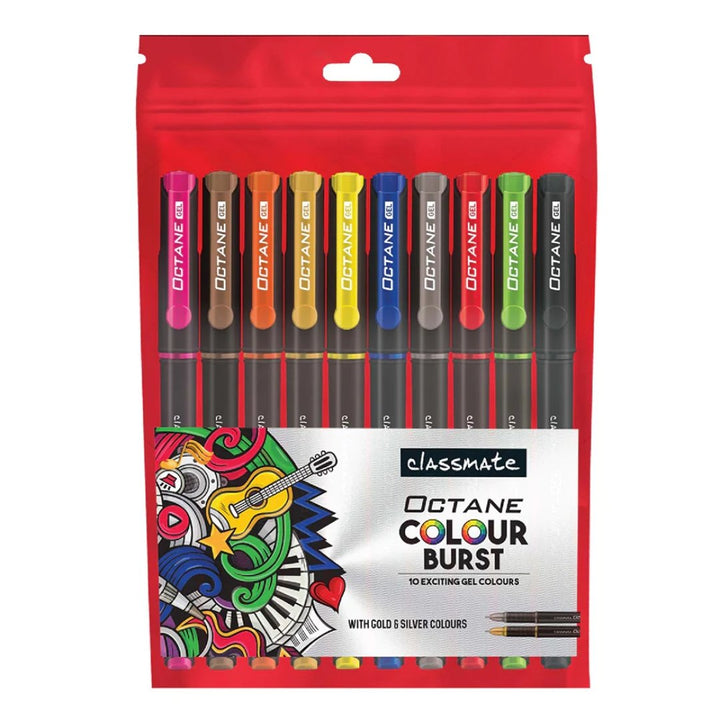 Classmate Octane Colour Burst 0.1mm (Pack Of 10) - SCOOBOO - 04030210 - Gel Pens