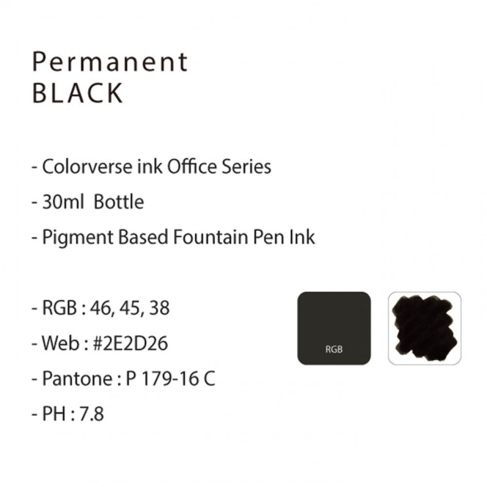 Colorverse Office Series Permanent Black Fountain Pen Waterproof Ink 30ml - SCOOBOO - COLO 89-TGM - Ink