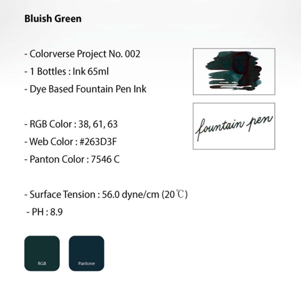 Colorverse Project Series Bluish Green Fountain Pen Ink- 65ml - SCOOBOO - NO-93-TGM - Ink