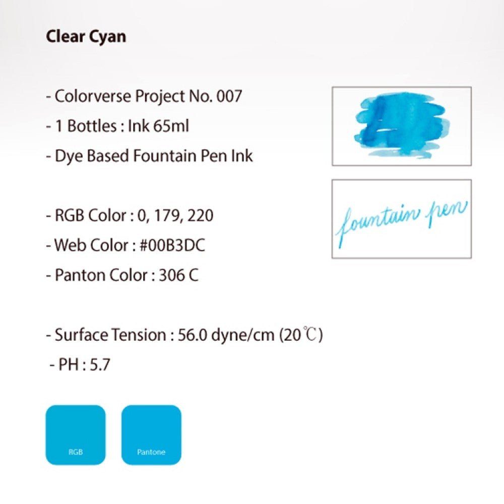 Colorverse Project Series Clear Cyan Fountain Pen Ink-65ml - SCOOBOO - COLO 98-TGM - Ink