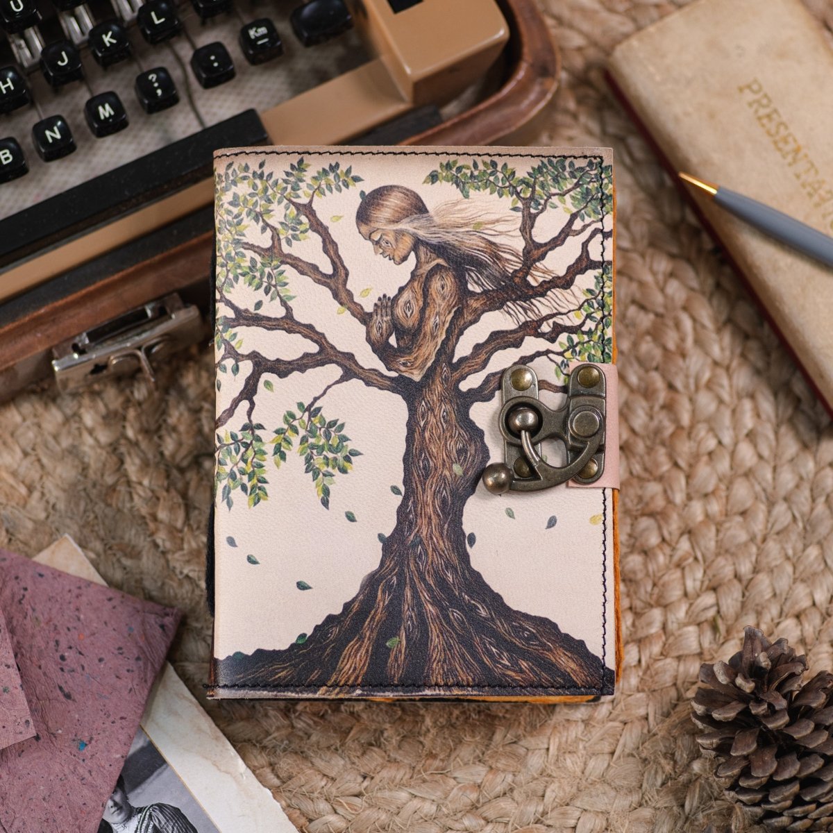 Craft Junky Vintage Leather-Bound Diary Journal with Mother of Earth Print - SCOOBOO - Journals