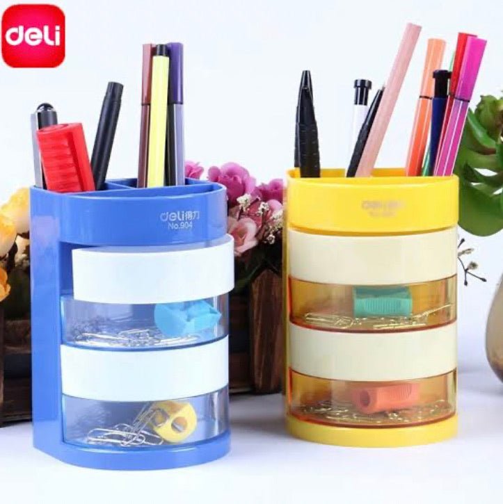 Deli 904 Compartments Plastic Pen Holder- Yellow - SCOOBOO - W904 - Organizer