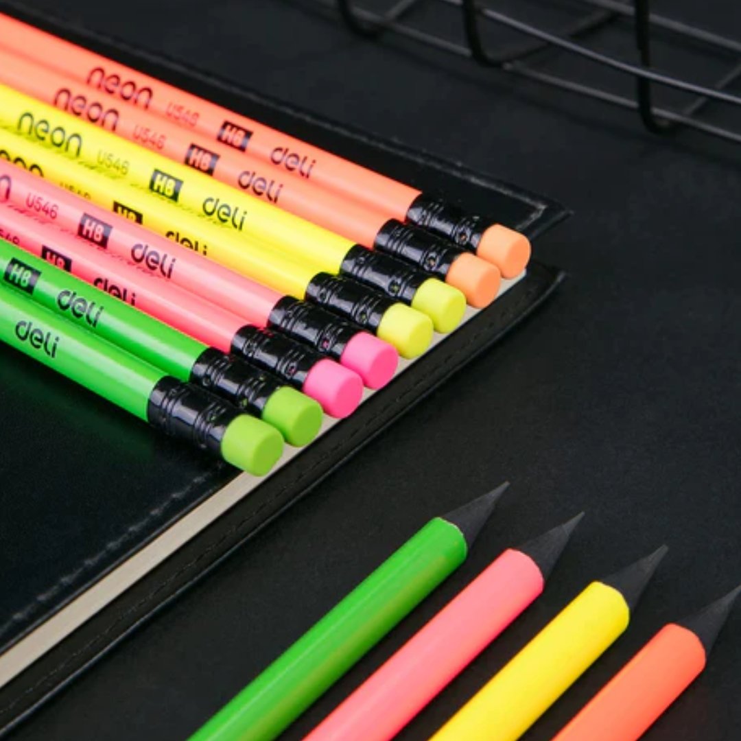 Deli Neon HB Wood Free Pencil Pack Of 12 - SCOOBOO - U54600 - Pencils