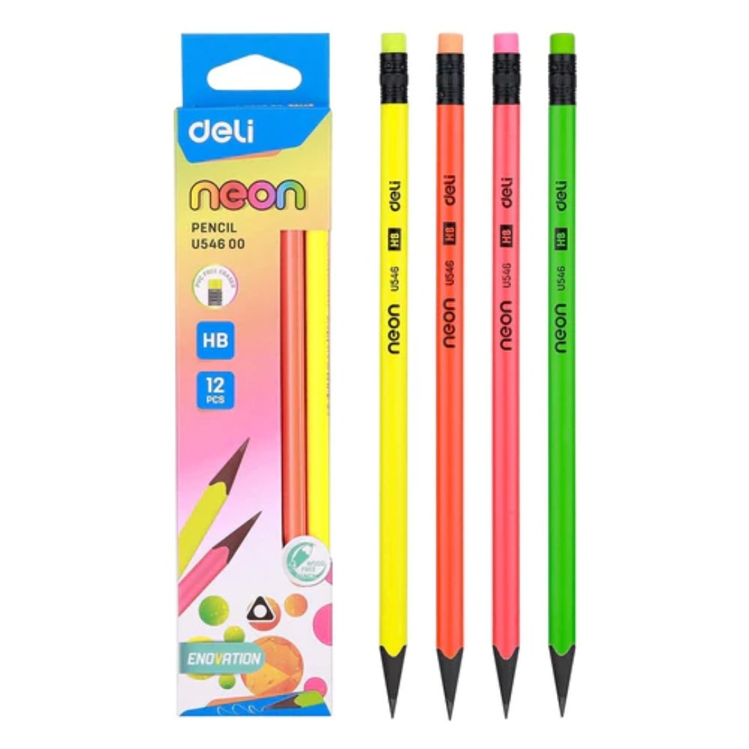 Deli Neon HB Wood Free Pencil Pack Of 12 - SCOOBOO - U54600 - Pencils