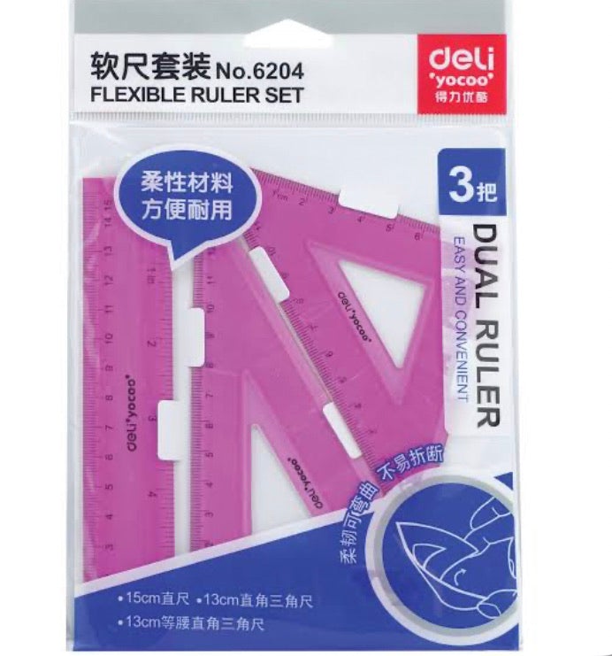 Deli Ruler 3Pcs Plastic Triangle Ruler Student Stationery Set - SCOOBOO - Ruler set