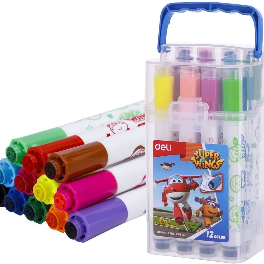 Deli Super Wings Stamp+Marker Pack Of 12 - SCOOBOO - C10904 - Sketch & Drawing