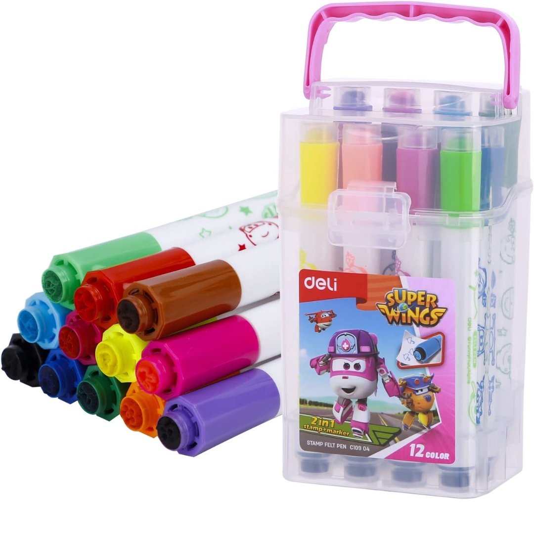 Deli Super Wings Stamp+Marker Pack Of 12 - SCOOBOO - C10904 - Sketch & Drawing