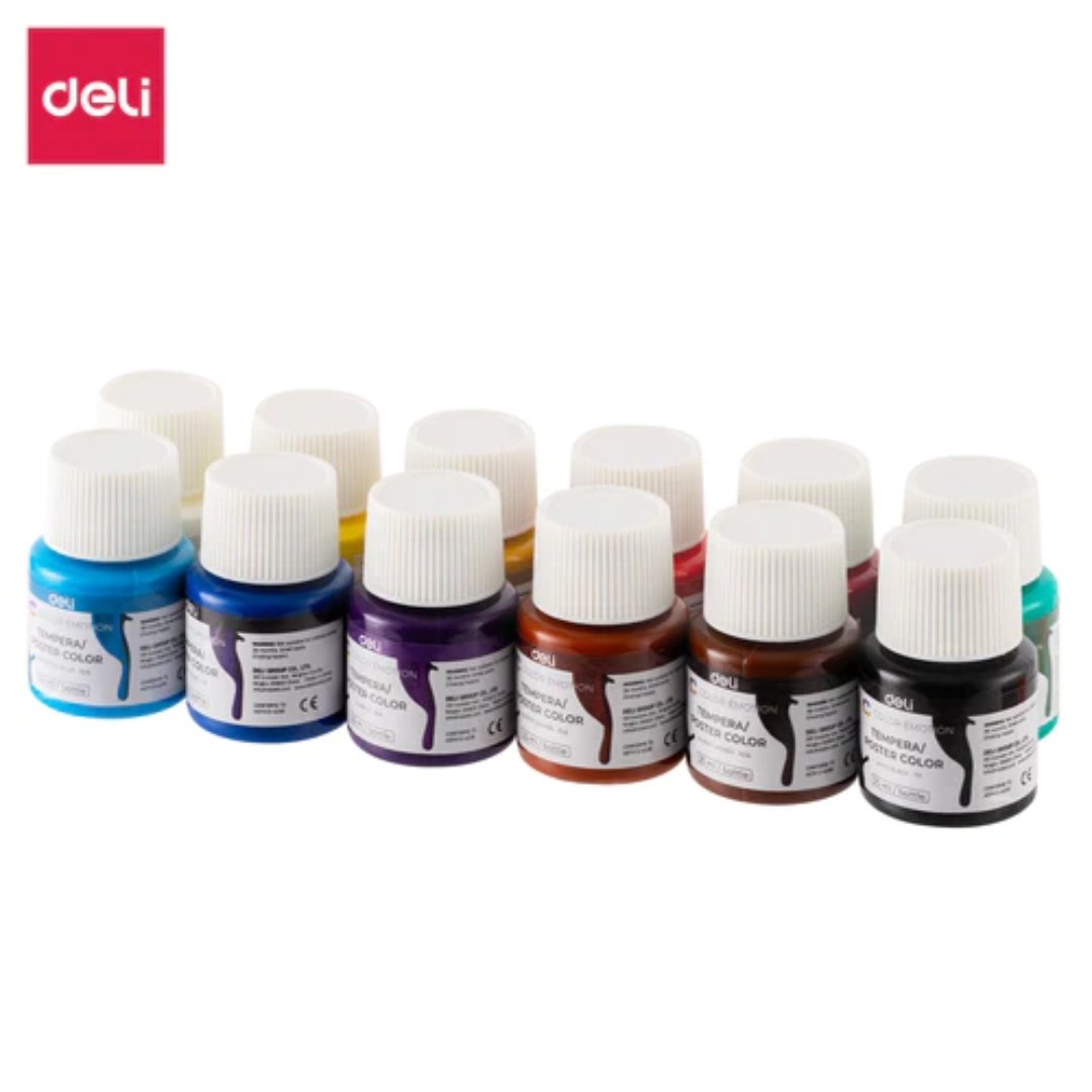 DELI WC14-12 Color Emotion Tempera Poster Color Gouache Set of 12 - SCOOBOO - C14-12 - Poster paints