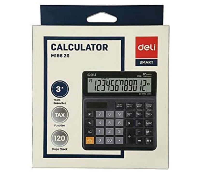 Deli WM19620 Smart Series Desktop Basic Calculator with Tax & GT Keys 12 Digit, 120 Step Check, Black - SCOOBOO - M19620 - Calculator