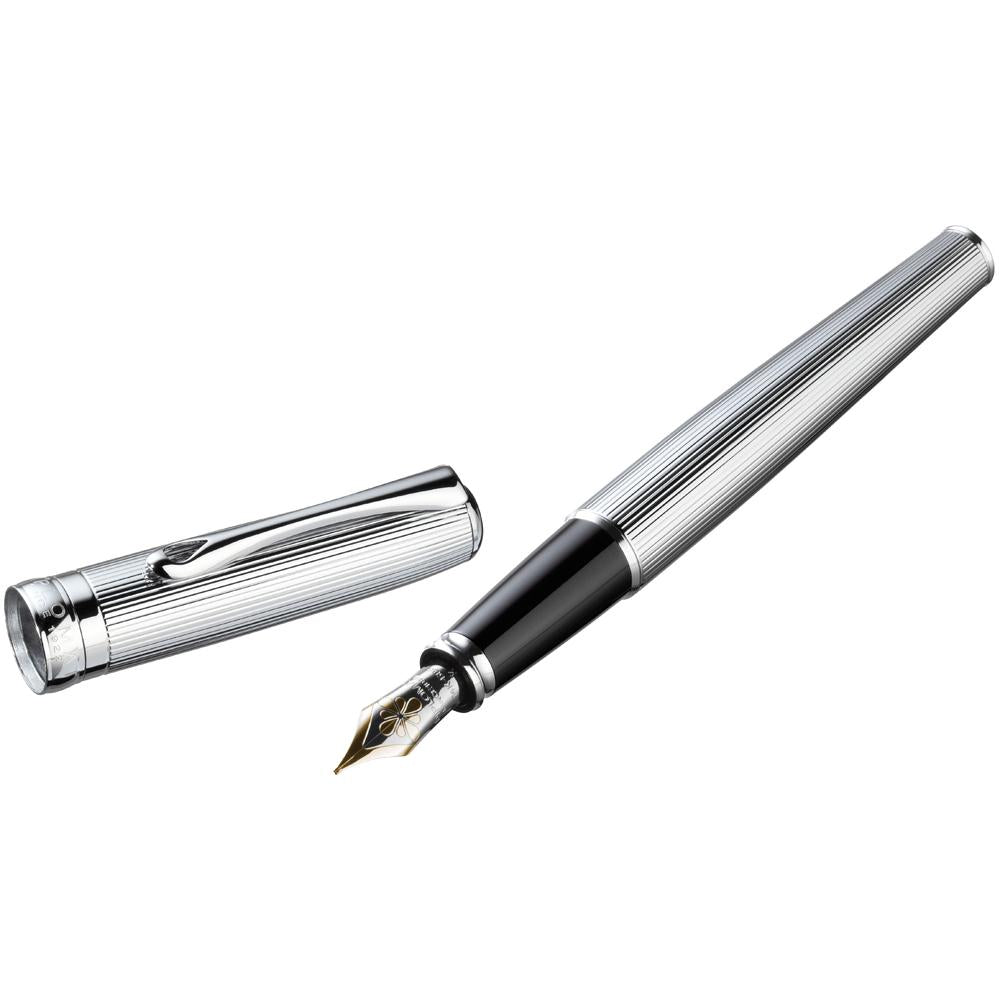 Diplomat Excellence A2 Guilloche Chrome 14K Gold Fountain Pen - SCOOBOO - DP_D40207015_EXC_A2_GUI_CHR_14_FPM - Fountain Pen