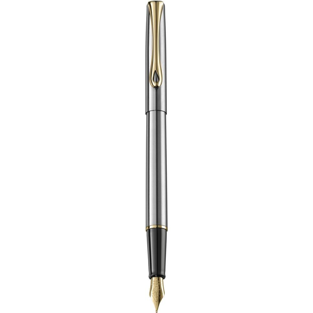 Diplomat Traveller Stainless Steel Gold Fountain Pen - SCOOBOO - DP_D10057461_TRVL_SS_GLD_FPM - Fountain Pen