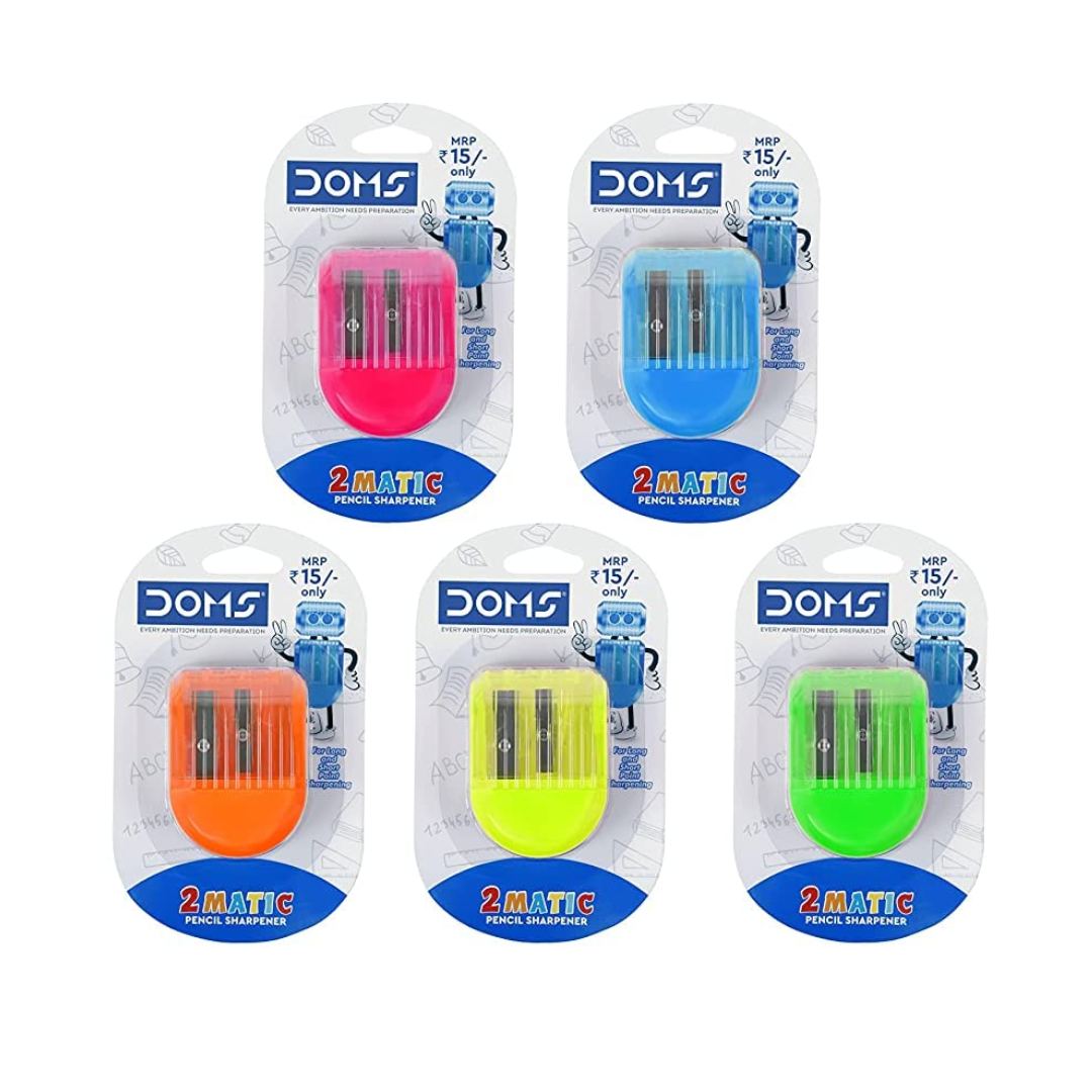Doms Double Hole Neon Colored Pencil Sharpeners Pack Of 2 - SCOOBOO - Doms