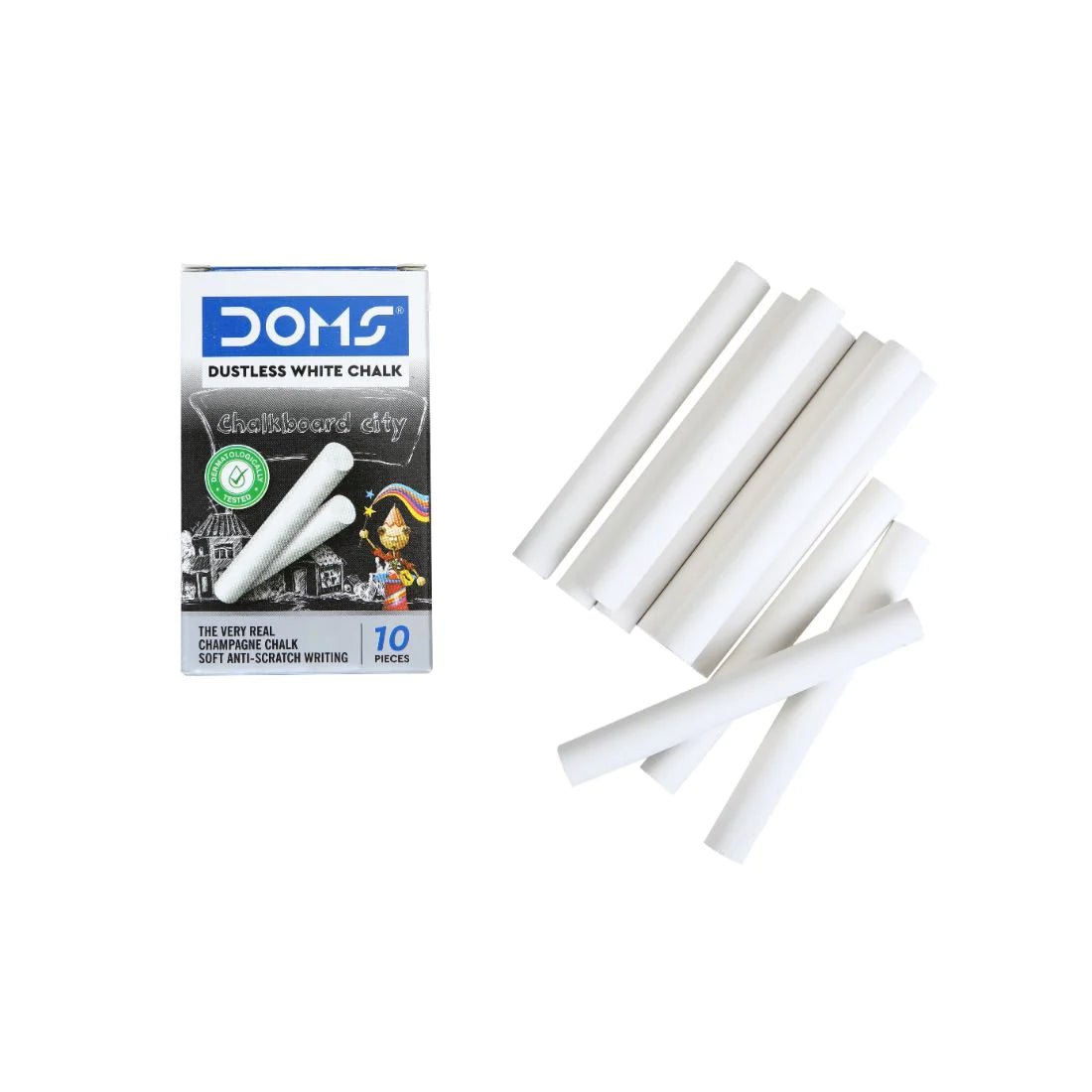 Doms Dustless Chalk White Pack Of 10Pcs - SCOOBOO - 3486 - Pastel Chalks