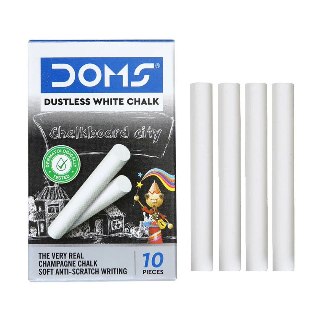 Doms Dustless Chalk White Pack Of 10Pcs - SCOOBOO - 3486 - Pastel Chalks