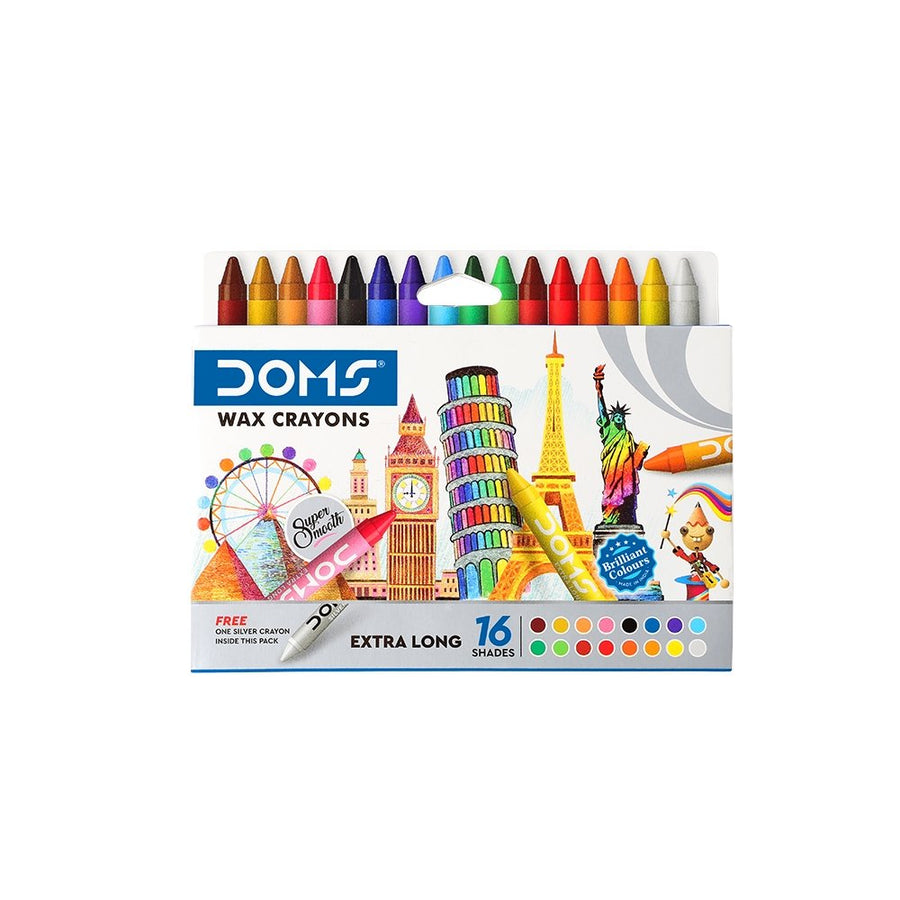 DOMS Long Wax Crayons 16 Shades - SCOOBOO - 3449 - wax crayon