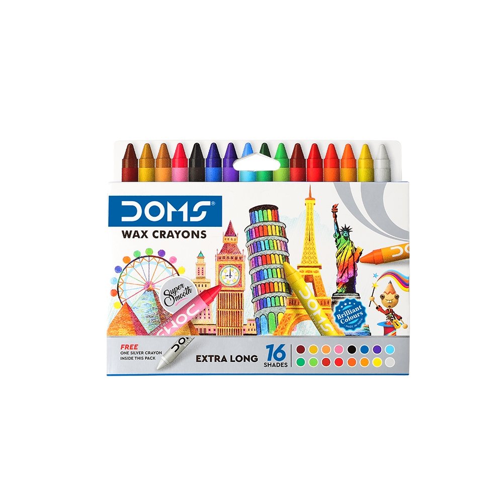 DOMS Long Wax Crayons 16 Shades - SCOOBOO - 3449 - wax crayon